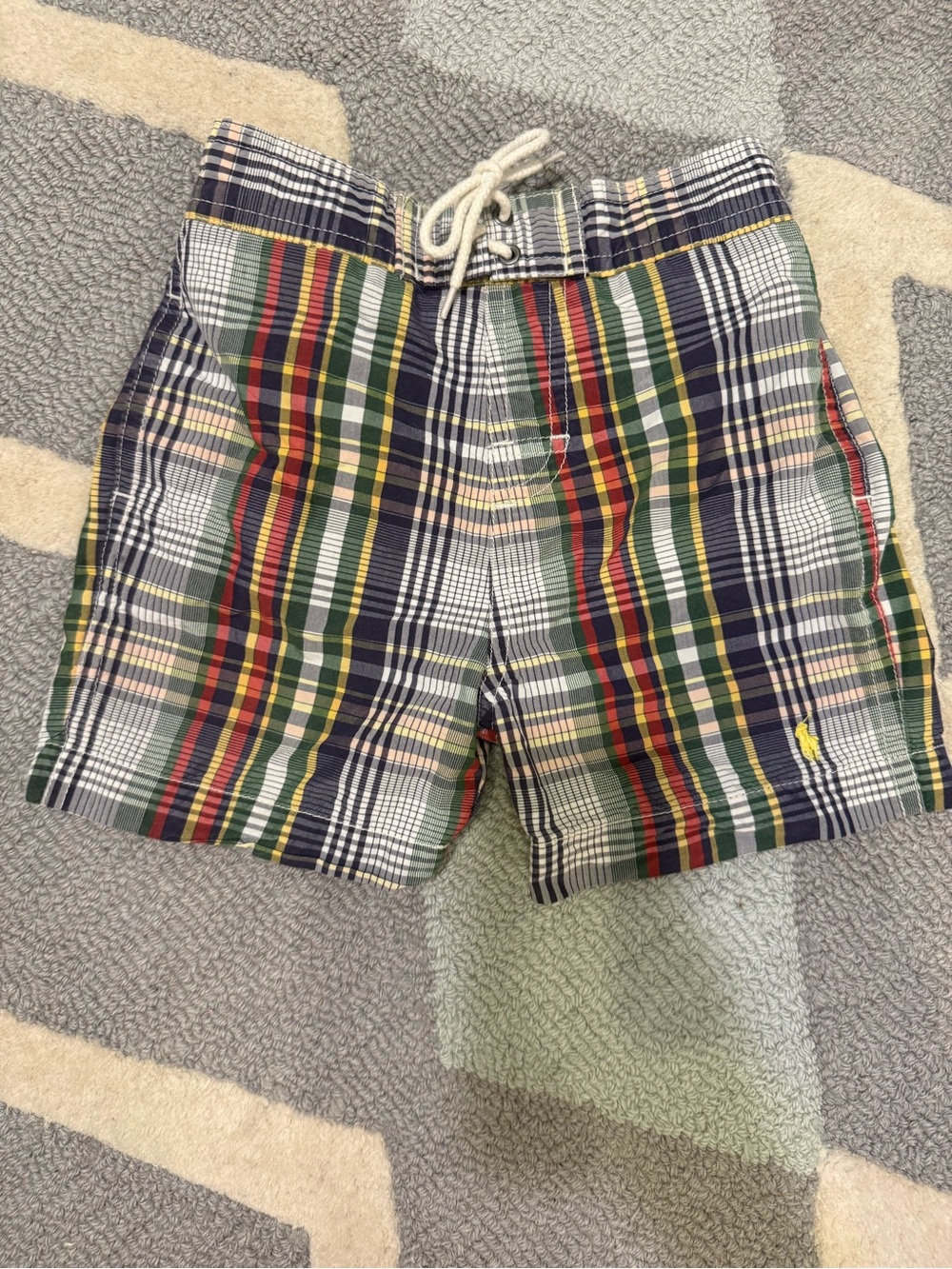 Polo Ralph Lauren Green Multi Plaid Swim Trunks Sz 18m